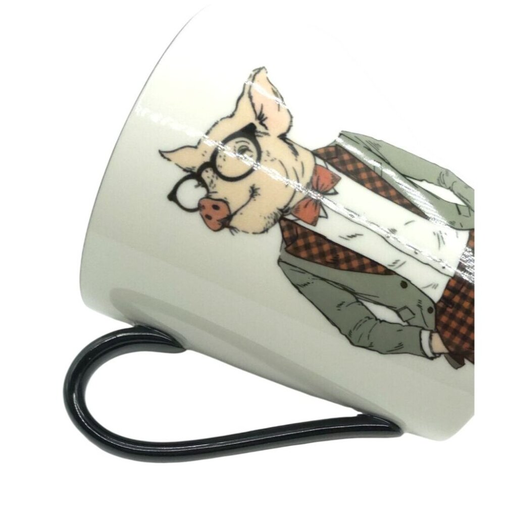 Dapper Pig In Glasses & Bowtie Ceramic Coffee Mug Whimsical Kitchen Drinkware - Picture 2 of 6